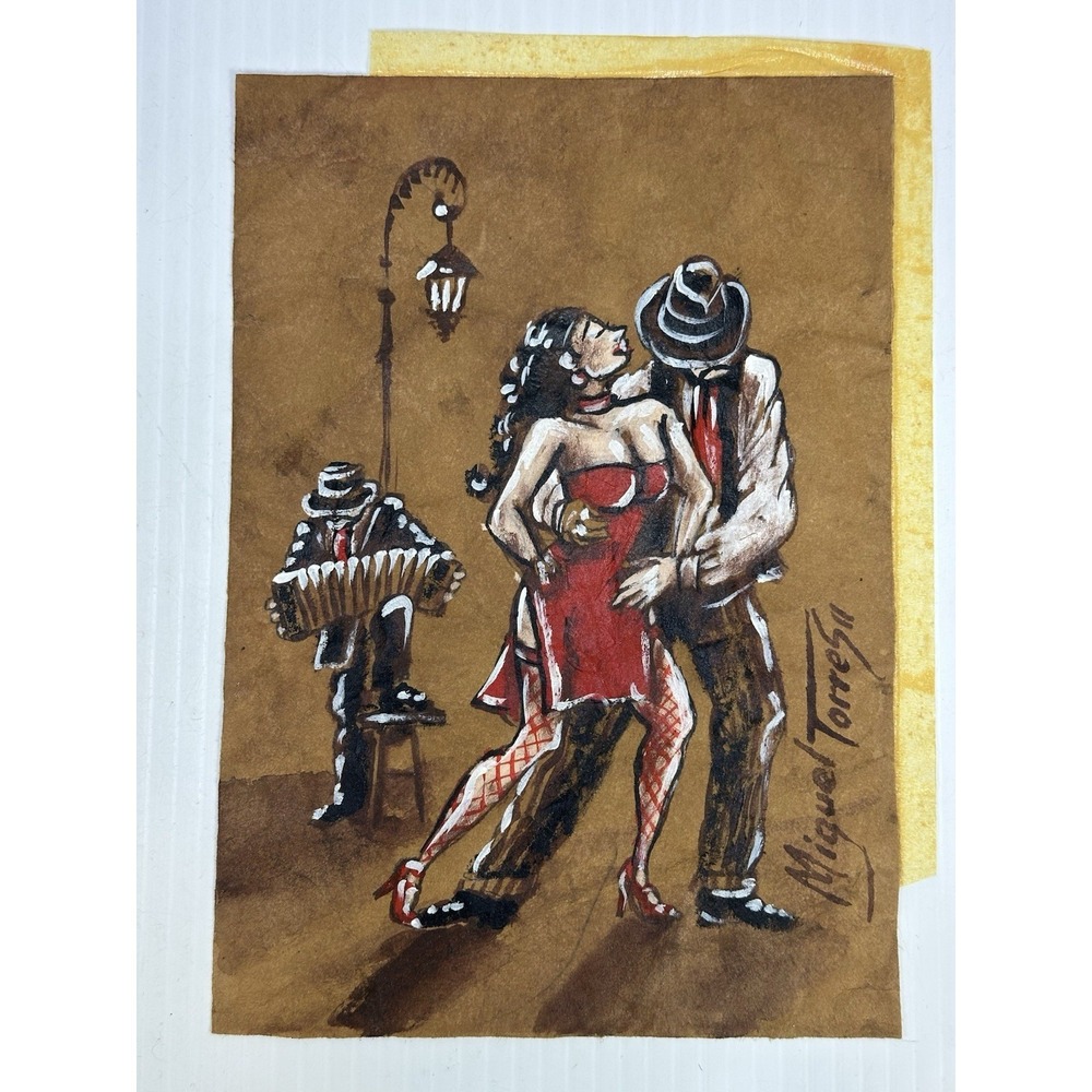 Original Acrylic Painting Tango Dancers Miguel Torres Signed Argentine Framed